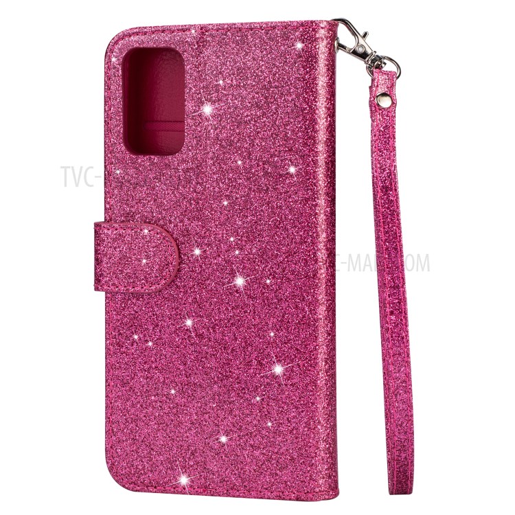 Flash Powder Zipper Pocket Leather Wallet Case for Samsung Galaxy S20 Ultra - Rose-5