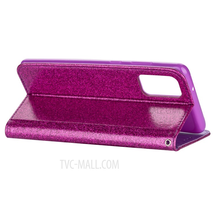 Flash Powder Zipper Pocket Leather Wallet Case for Samsung Galaxy S20 Ultra - Purple-4