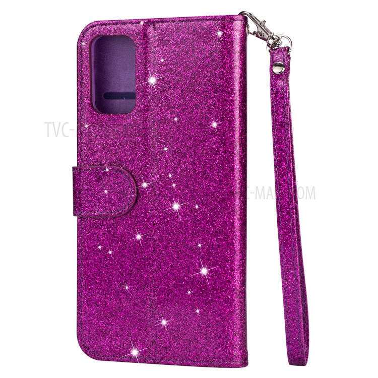 Flash Powder Zipper Pocket Leather Wallet Case for Samsung Galaxy S20 Ultra - Purple-5