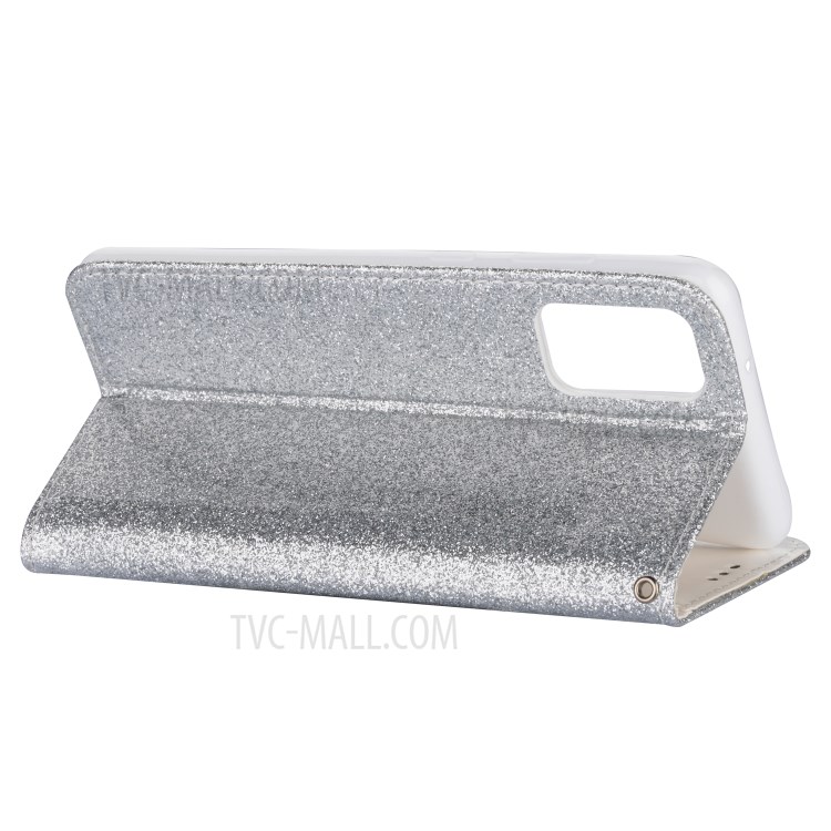 Flash Powder Zipper Pocket Leather Wallet Case for Samsung Galaxy S20 Ultra - Silver-4