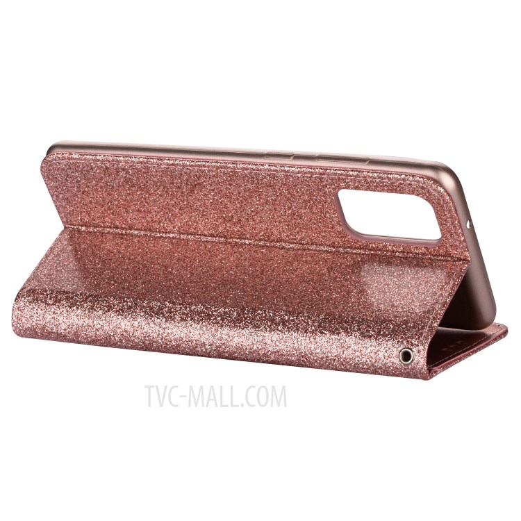 Flash Powder Zipper Pocket Leather Wallet Case for Samsung Galaxy S20 Ultra - Rose Gold-4