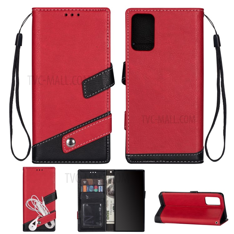 Contrast Color Litchi Skin Leather Mobile Casing for Samsung Galaxy S20 Plus - Red-1