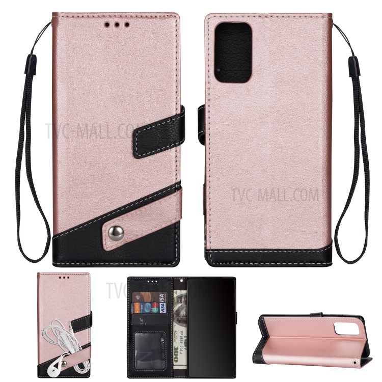 Contrast Color Litchi Skin Leather Mobile Casing for Samsung Galaxy S20 Plus - Rose Gold-1