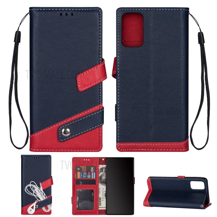 Contrast Color Litchi Skin Leather Mobile Casing for Samsung Galaxy S20 Plus - Blue-1
