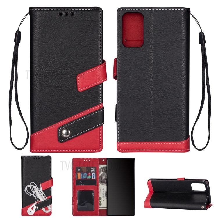 Litchi Grain Contrast Color Leather Protective Case for Samsung Galaxy S20 - Black-1