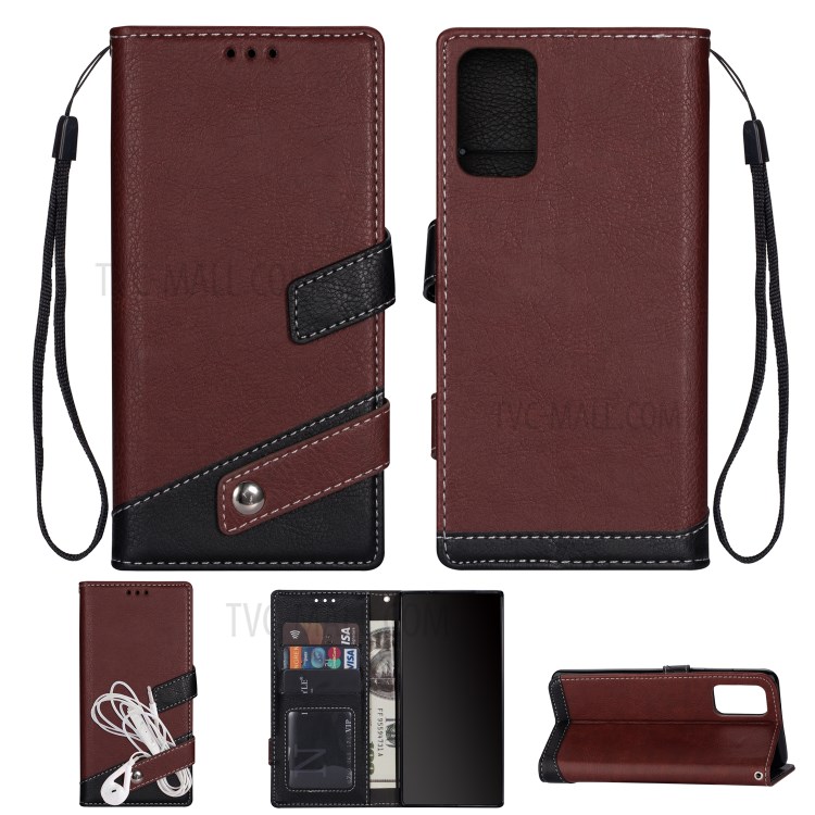 Litchi Grain Contrast Color Leather Protective Case for Samsung Galaxy S20 - Brown-1