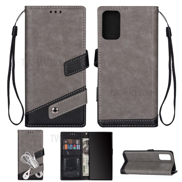Contrast Color Litchi Texture Leather Wallet Shell for Samsung Galaxy S20 Ultra - Grey-1