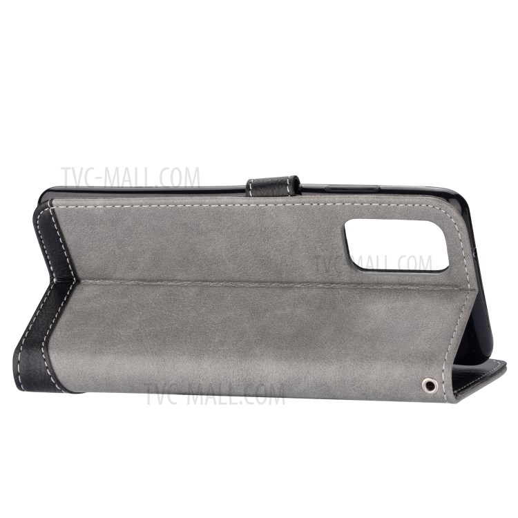 Contrast Color Litchi Texture Leather Wallet Shell for Samsung Galaxy S20 Ultra - Grey-5