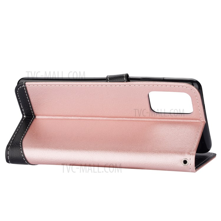 Contrast Color Litchi Texture Leather Wallet Shell for Samsung Galaxy S20 Ultra- Rose Gold-4