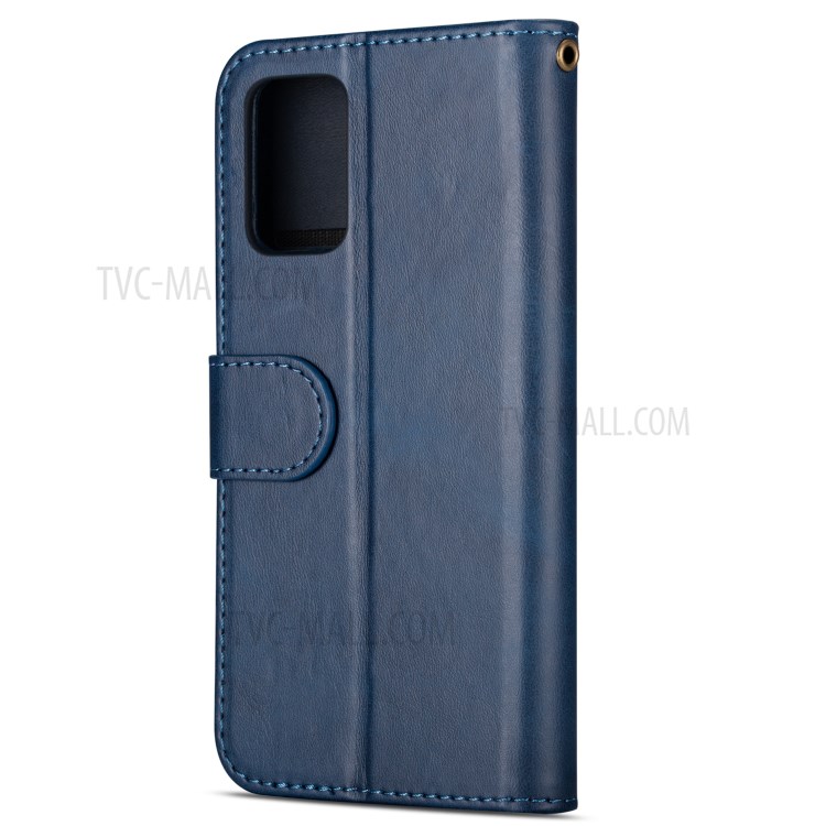 Zipper Pocket Wallet Stand Flip Leather Phone Case with Strap for Samsung Galaxy S20 Plus - Blue-5