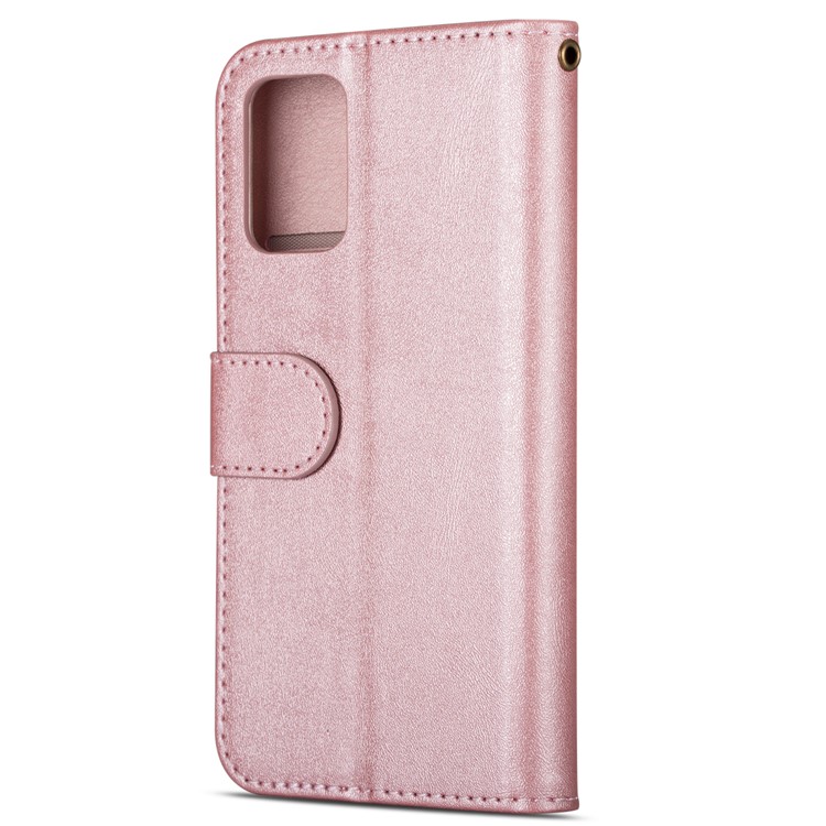 Zipper Pocket Wallet Stand Flip Leather Phone Case with Strap for Samsung Galaxy S20 Plus - Rose Gold-5