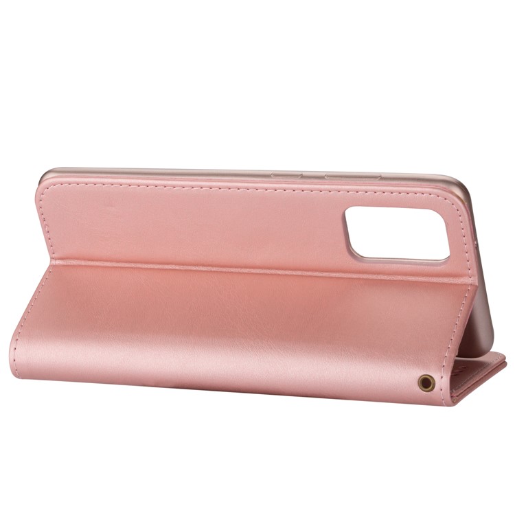 Zipper Pocket Wallet Stand Flip Leather Phone Case with Strap for Samsung Galaxy S20 Plus - Rose Gold-6
