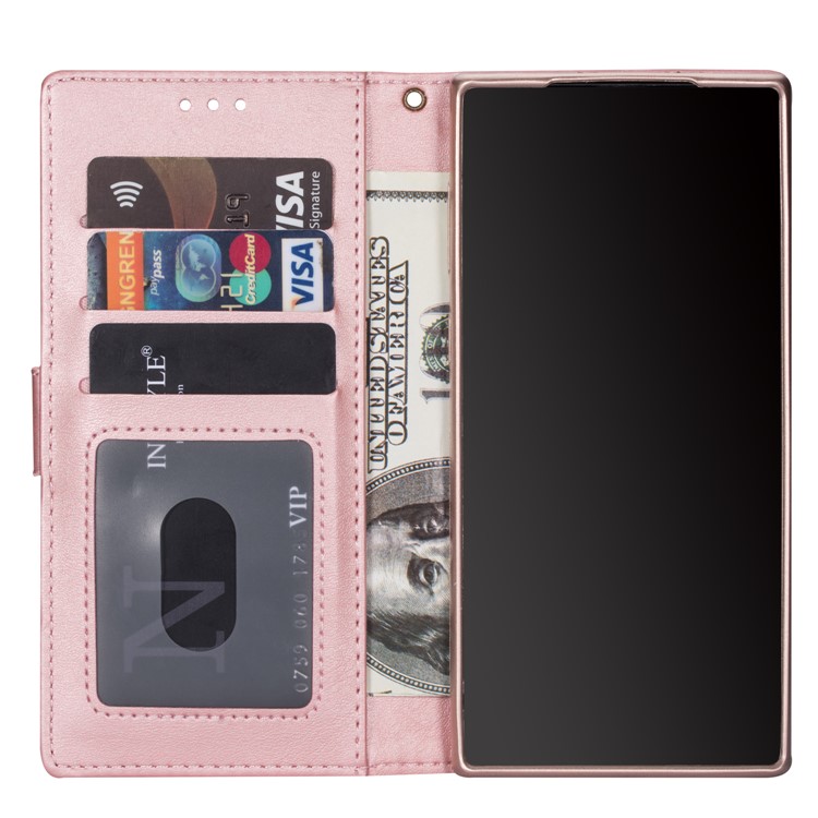 Zipper Pocket Wallet Stand Flip Leather Phone Case with Strap for Samsung Galaxy S20 Plus - Rose Gold-7