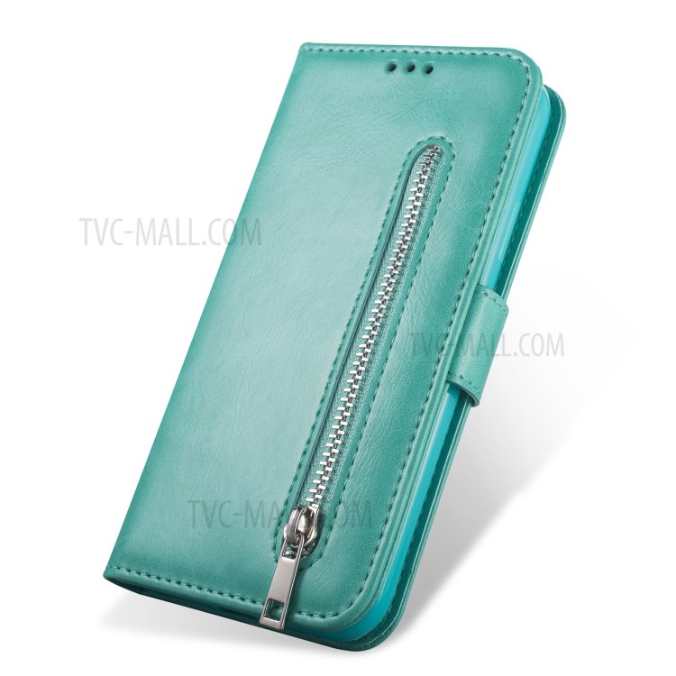Zipper Pocket Wallet Stand Flip Leather Phone Case with Strap for Samsung Galaxy S20 Plus - Green-2
