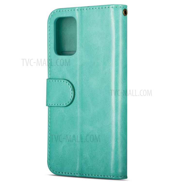 Zipper Pocket Wallet Stand Flip Leather Phone Case with Strap for Samsung Galaxy S20 Plus - Green-5