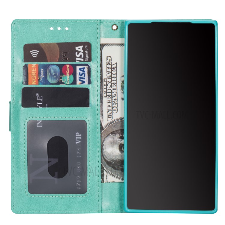 Zipper Pocket Wallet Stand Flip Leather Phone Case with Strap for Samsung Galaxy S20 Plus - Green-7