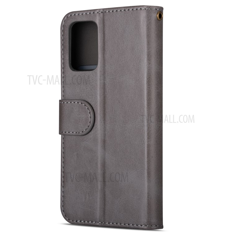 Zipper Pocket Wallet Stand Flip Leather Phone Case with Strap for Samsung Galaxy S20 Plus - Grey-4