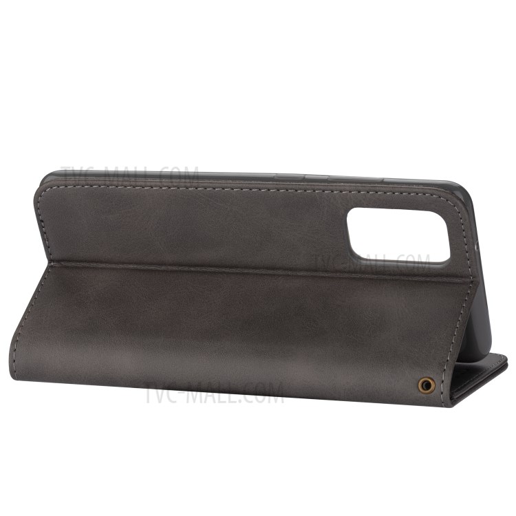 Zipper Pocket Wallet Stand Flip Leather Phone Case with Strap for Samsung Galaxy S20 Plus - Grey-5