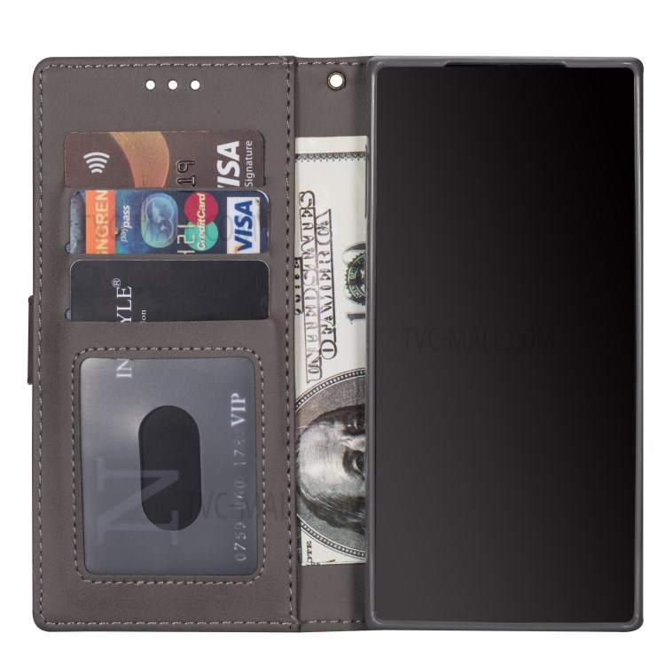 Zipper Pocket Wallet Stand Flip Leather Phone Case with Strap for Samsung Galaxy S20 Plus - Grey-9