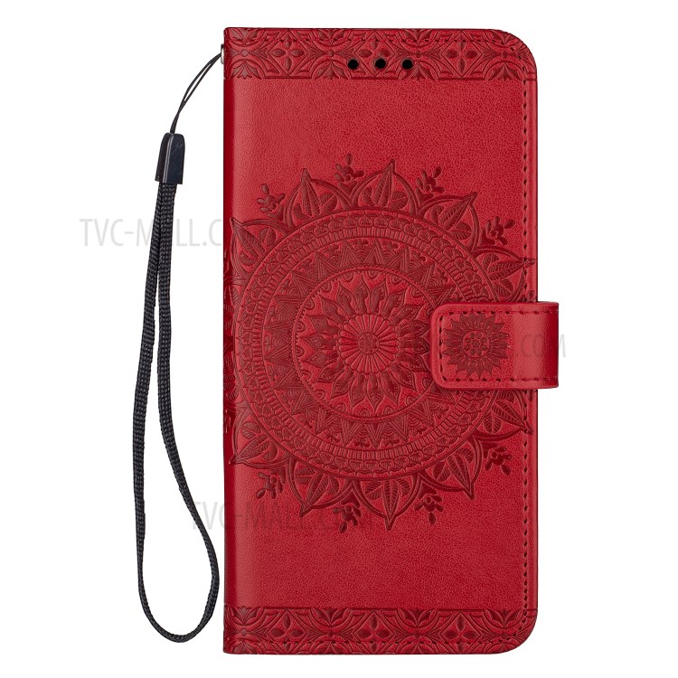 Imprint Totem Pattern Leather Stand Case with Card Slots for Samsung Galaxy S20 Plus - Red-2