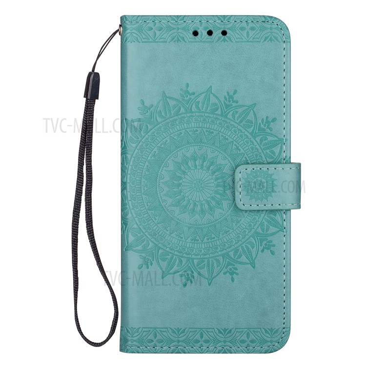 Imprint Totem Pattern Leather Stand Case with Card Slots for Samsung Galaxy S20 Plus - Cyan-2