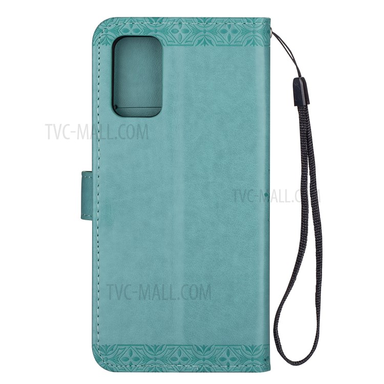 Imprint Totem Pattern Leather Stand Case with Card Slots for Samsung Galaxy S20 Plus - Cyan-3