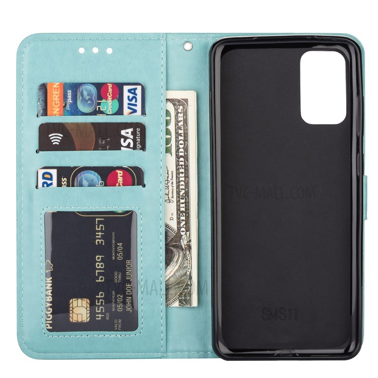 Imprint Totem Pattern Leather Stand Case with Card Slots for Samsung Galaxy S20 Plus - Cyan-4