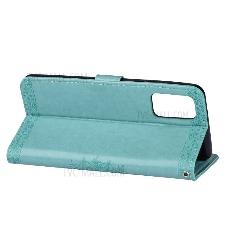 Imprint Totem Pattern Leather Stand Case with Card Slots for Samsung Galaxy S20 Plus - Cyan-5