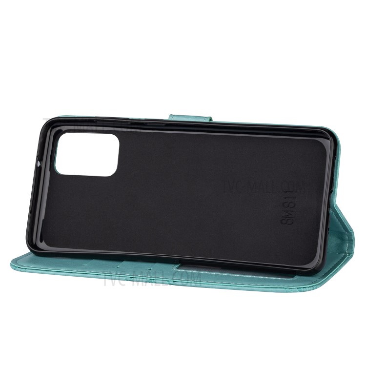 Imprint Totem Pattern Leather Stand Case with Card Slots for Samsung Galaxy S20 Plus - Cyan-6