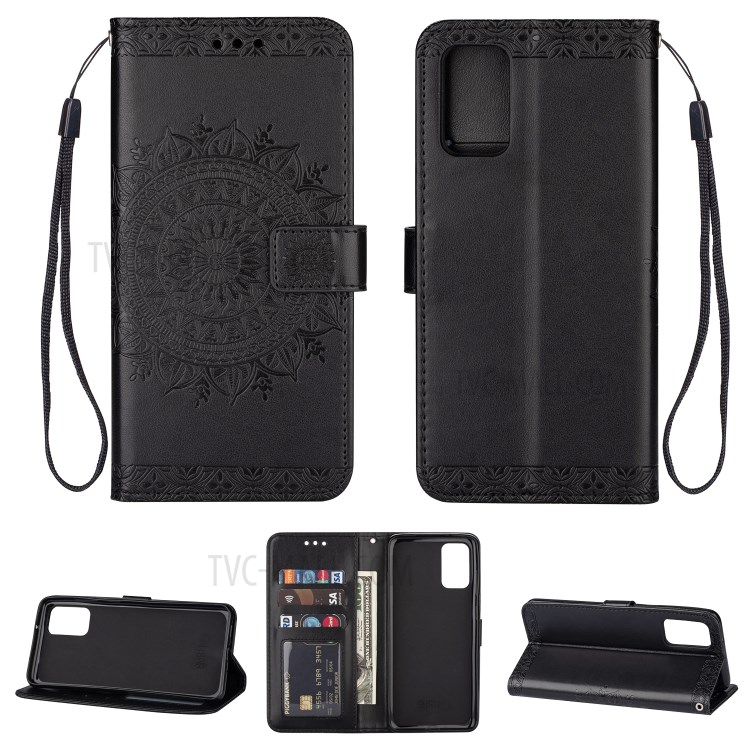 Imprint Totem Pattern Leather Stand Case with Card Slots for Samsung Galaxy S20 Plus - Black-1