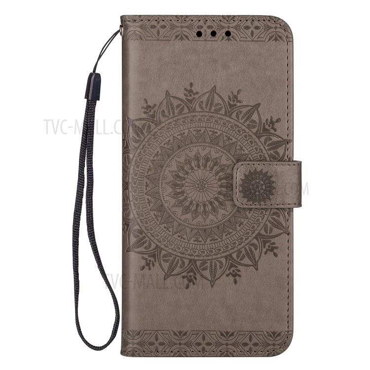Imprint Totem Pattern Wallet Leather Stand Case for Samsung Galaxy S20 - Grey-2