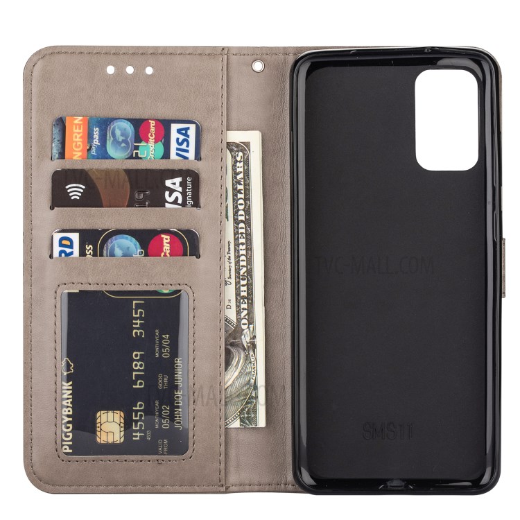 Imprint Totem Pattern Wallet Leather Stand Case for Samsung Galaxy S20 - Grey-4
