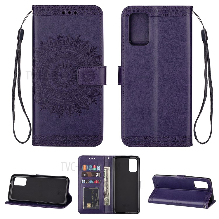 Imprint Totem Pattern Leather Wallet Case for Samsung Galaxy S20 Ultra - Purple-1