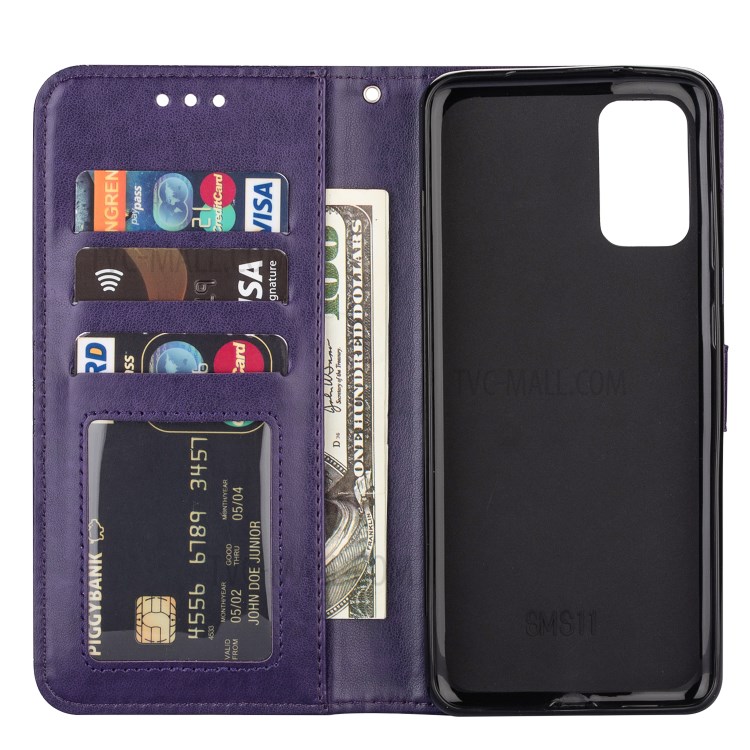 Imprint Totem Pattern Leather Wallet Case for Samsung Galaxy S20 Ultra - Purple-4