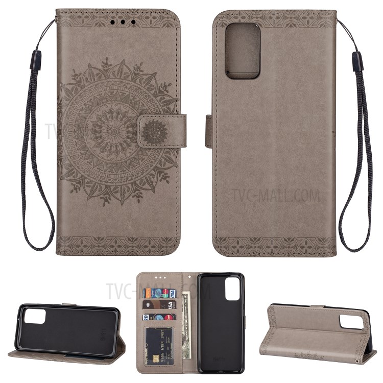 Imprint Totem Pattern Leather Wallet Case for Samsung Galaxy S20 Ultra - Grey-1