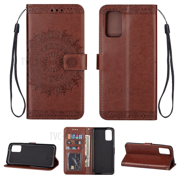 Imprint Totem Pattern Leather Wallet Case for Samsung Galaxy S20 Ultra - Brown-1