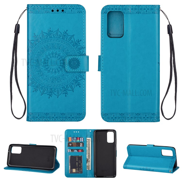 Imprint Totem Pattern Leather Wallet Case for Samsung Galaxy S20 Ultra - Blue-1