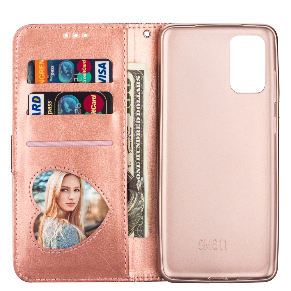 Blitzpulver Reißverschluss in Tasche Leder Brieftasche Telefonschale Für Samsung Galaxy S20 4G/S20 5G - Roségold-3