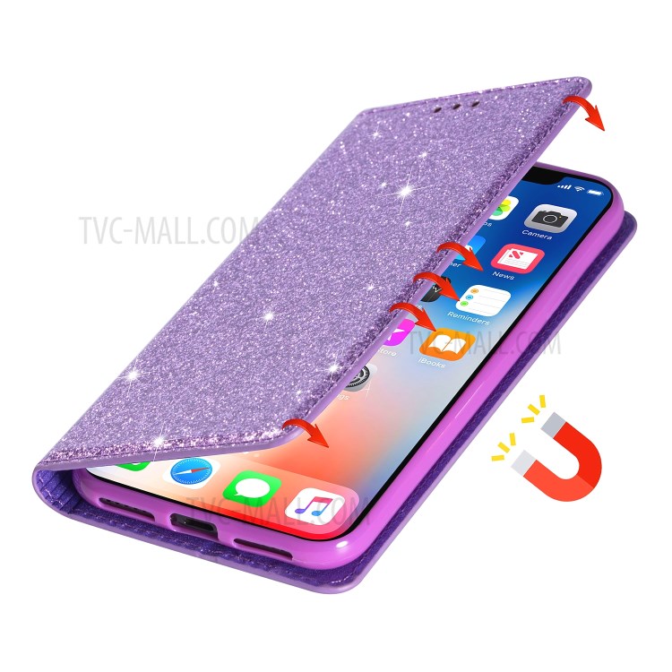 Flash Powder Leather Stand Casing with Card Slot for Samsung Galaxy S20 Plus/S11 - Purple-2