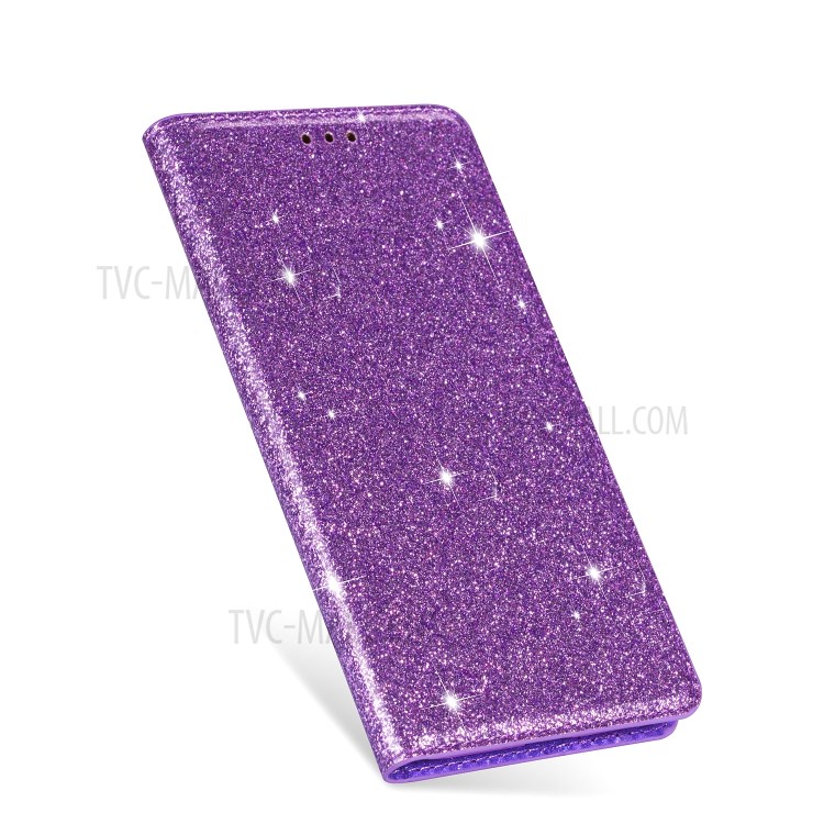 Flash Powder Leather Stand Casing with Card Slot for Samsung Galaxy S20 Plus - Purple-3