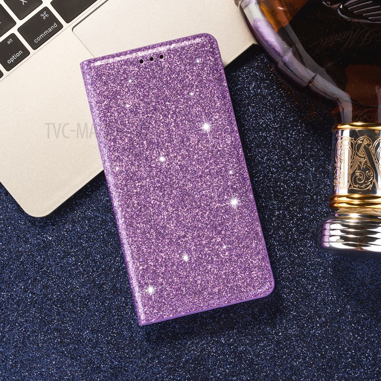 Flash Powder Leather Stand Casing with Card Slot for Samsung Galaxy S20 Plus/S11 - Purple-4