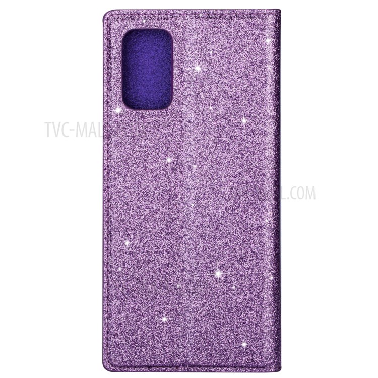 Flash Powder Leather Stand Casing with Card Slot for Samsung Galaxy S20 Plus/S11 - Purple-8