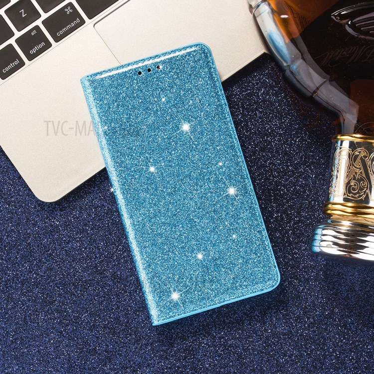Flash Powder Leather Stand Casing with Card Slot for Samsung Galaxy S20 Plus - Blue-4