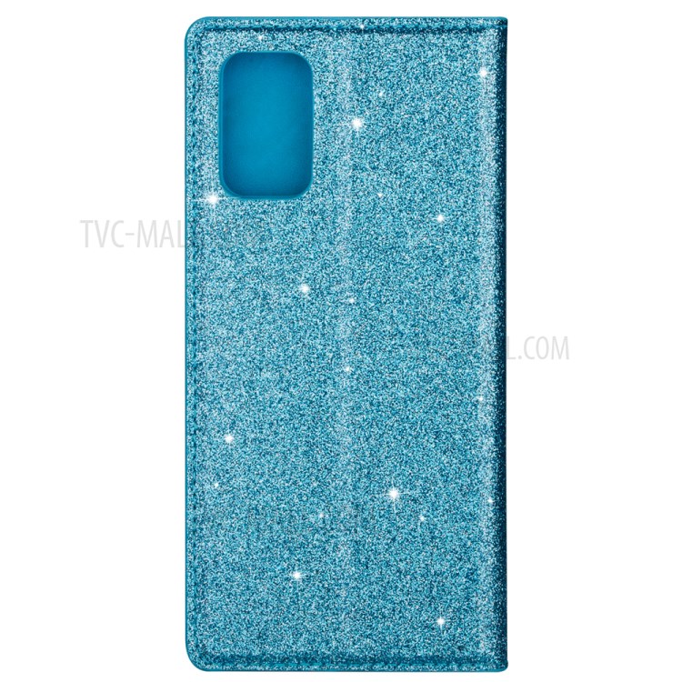 Flash Powder Leather Stand Casing with Card Slot for Samsung Galaxy S20 Plus - Blue-7