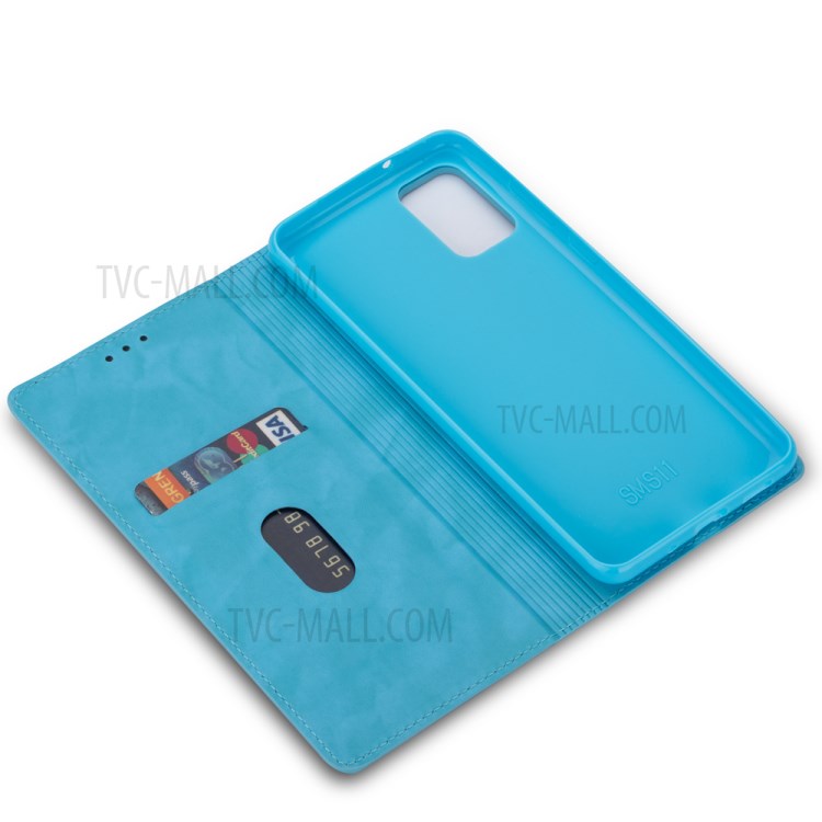 Flash Powder Leather Stand Casing with Card Slot for Samsung Galaxy S20 Plus - Blue-8