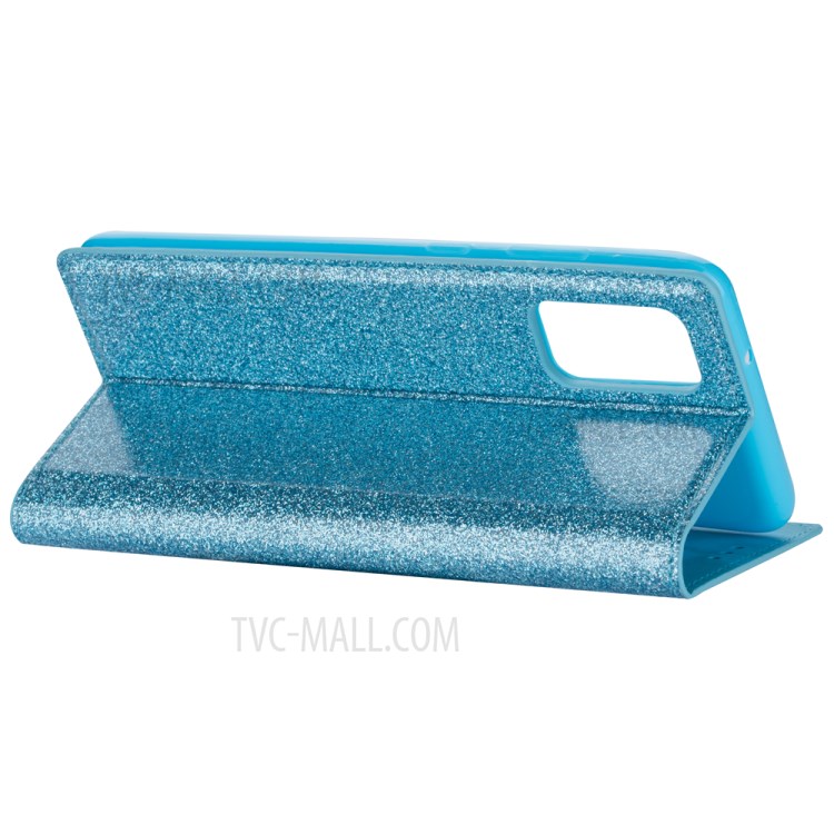 Flash Powder Leather Stand Casing with Card Slot for Samsung Galaxy S20 Plus - Blue-9
