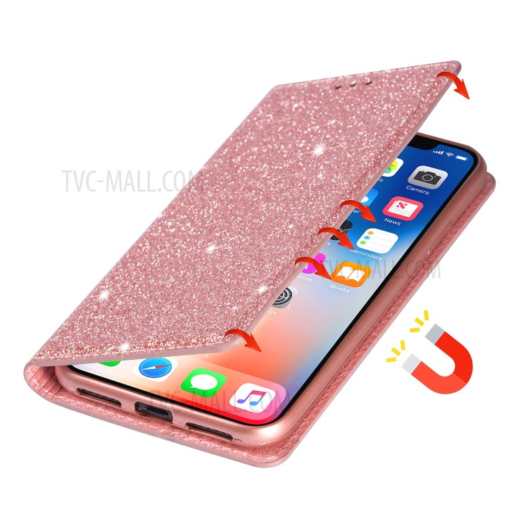 Flash Powder Leather Stand Casing with Card Slot for Samsung Galaxy S20 Plus - Rose Gold-2