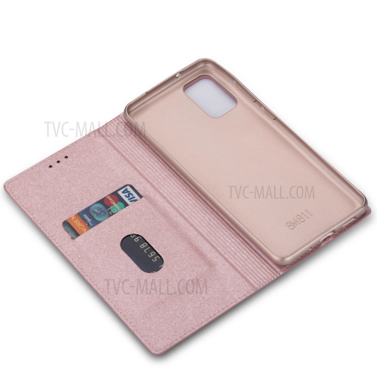 Flash Powder Leather Stand Casing with Card Slot for Samsung Galaxy S20 Plus - Rose Gold-8