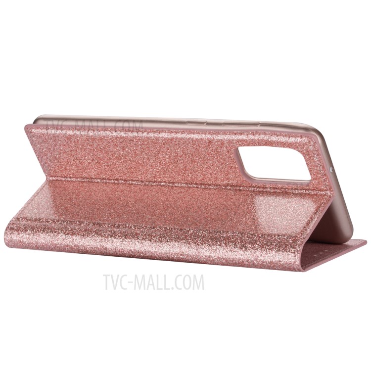 Flash Powder Leather Stand Casing with Card Slot for Samsung Galaxy S20 Plus - Rose Gold-9
