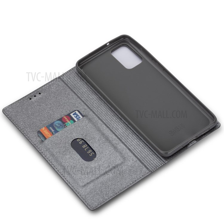 Flash Powder Leather Stand Casing with Card Slot for Samsung Galaxy S20 Plus - Grey-8